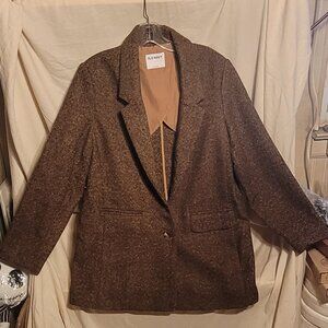 Old Navy Brown Wool/Polyester Tweed Woman's Jacket/Blazer Size L